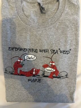 Gray Graphic Lobster Maine Tee - "Experimenting with Sea 'Weed'"